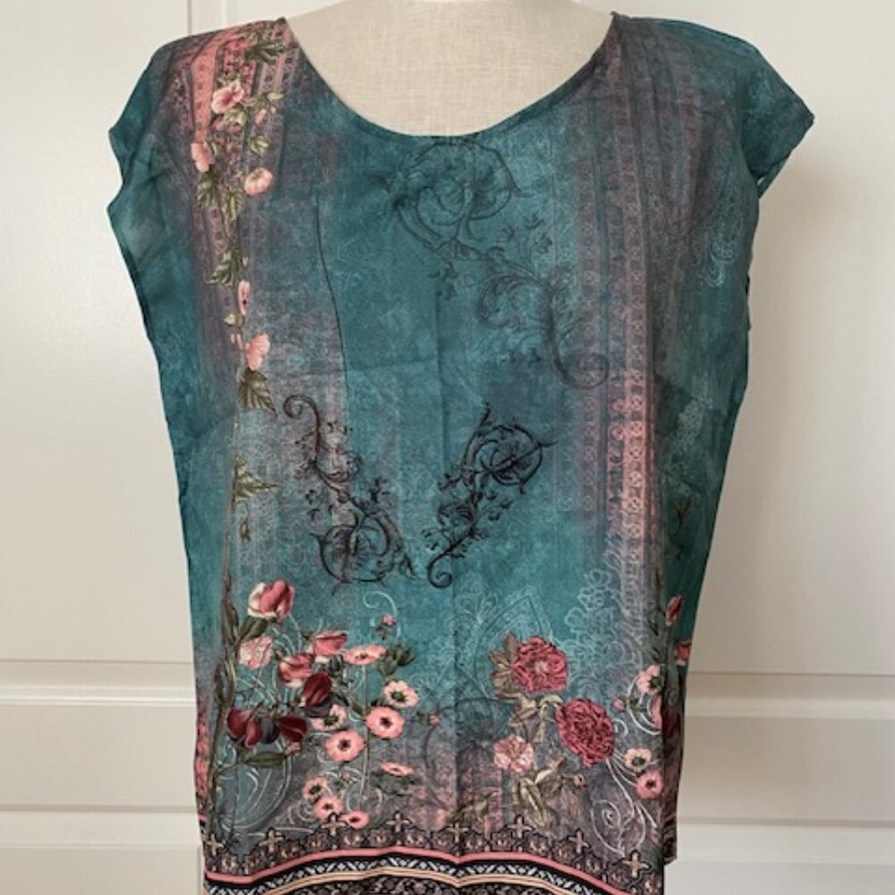 Flowered Green Women's Blouse: XXL